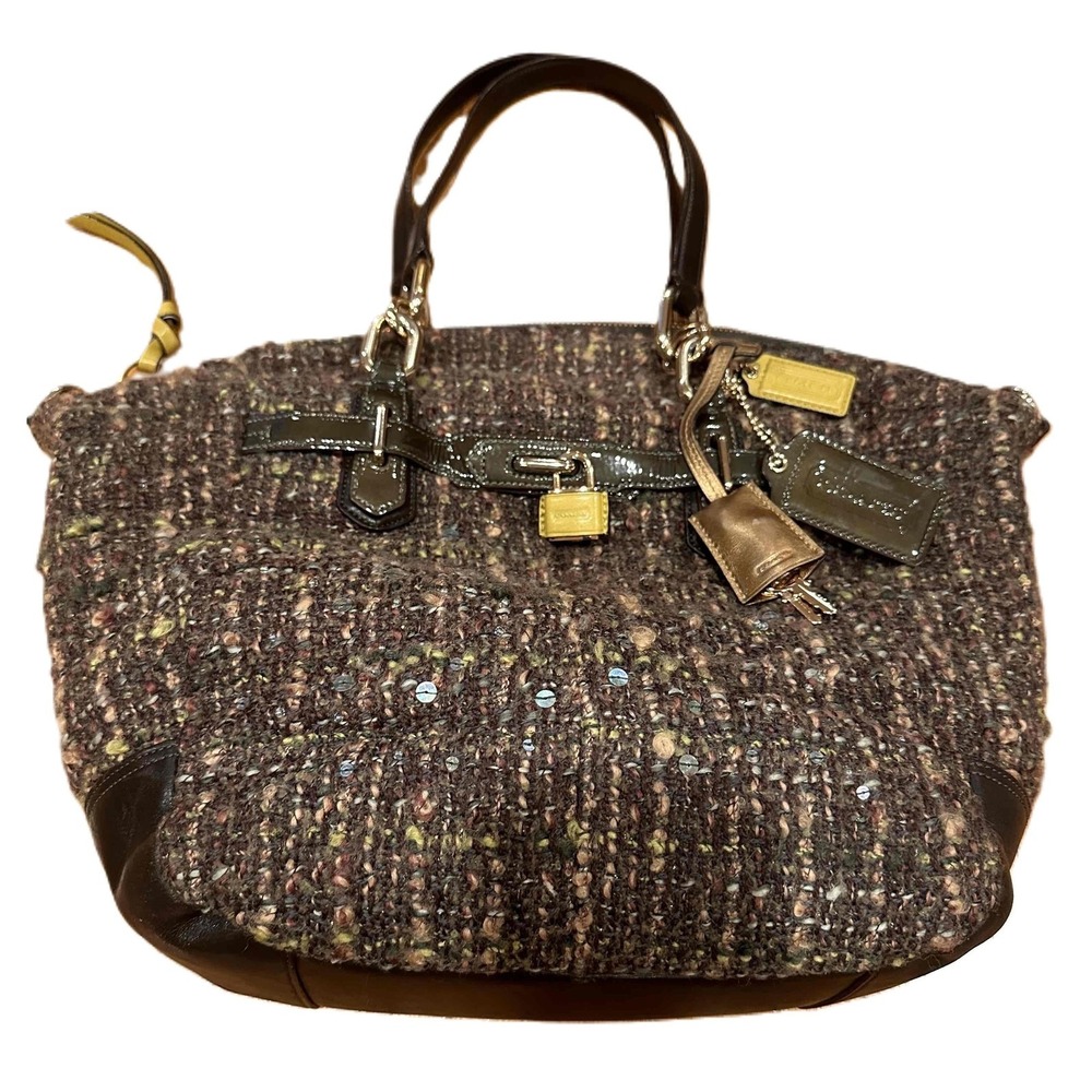 Coach Chelsea Boucle Emerson Convertible Satchel Bag BrownTweed,‎ F1171- 17818